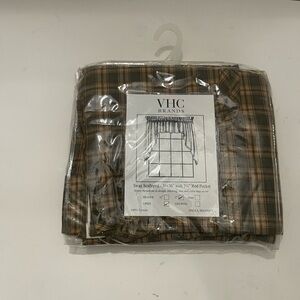 NEW VHC Prescott Brown Check Pair of Lined Scalloped Swag Valances 36” x 36”